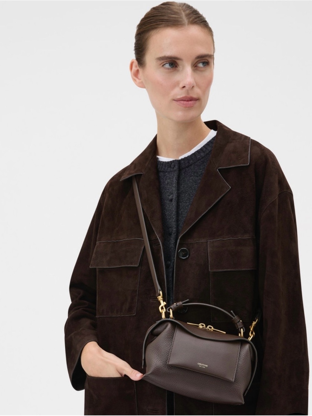 Oroton Black Leather Crossbody with Gold Hardware